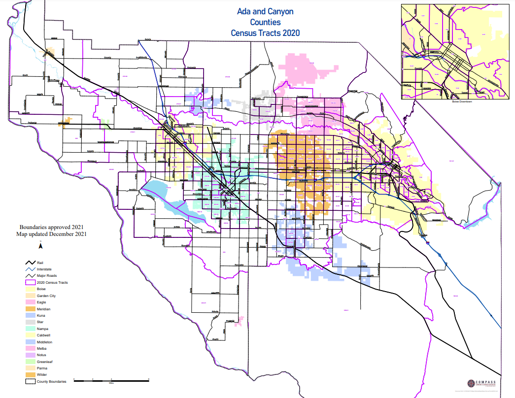 Ada-CanyonCensusTracts_2020 Map depicting Ada and Canyon Counties Census Tracts 2020