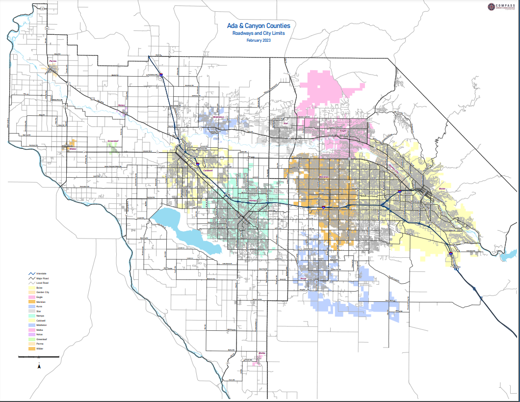Ada-Canyon_RoadwaysCityLimits_2023 Ada and Canyon Counties Roadways and City Limits Map February 2023