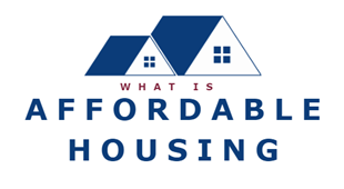 Affordable Housing image, with blue roof on top of words stating what is affordable housing