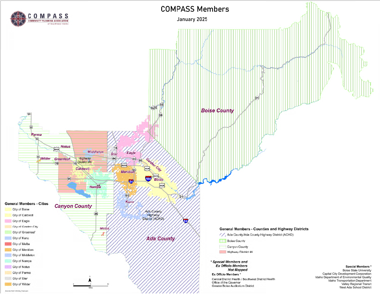 COMPASSMembershipMap_2025 A COMPASS 2025 membership map showing Ada, Canyon and Boise Counties, January 2025